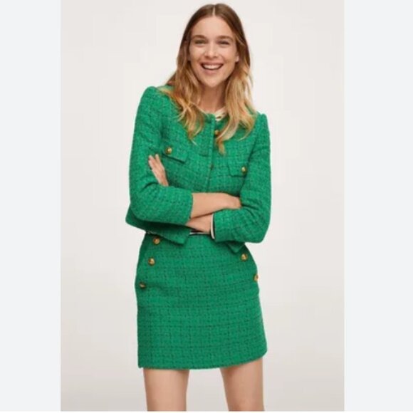 NWT Mango green tweed skirt blazer suit set XL - Picture 1 of 16